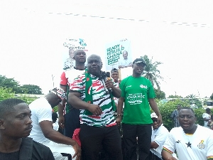 The  MP addressing supporters at the healthwalk