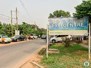 Signage for the Korle Bu Eye Centre, also known as the ‘Lions International Eye Centre’