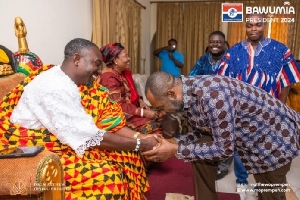 Dr Mathew Opku Prempeh exchanging pleasantries with a traditional leaders during his tour GAR