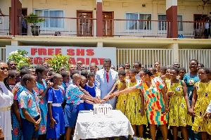 Dr Yaw Osei Adutwum, Education Minister  celebrating his birthday basic school students