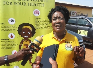 Mrs Comfort Kyerewa speaking in an interview with the media