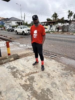 Kofi Okyere-Darko, alias KOD, in his JDM t-shirt in support of the NDC flagbearer John Dramani Mahama
