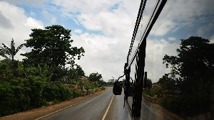 A bus on the road in Ghana