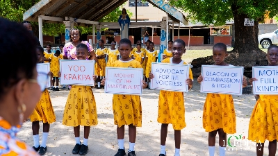 Mrs Lordina Mahama, Ghana's First Lady, welcomed by students of St Mary's Basic and JHS