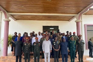 Mahama and security chiefs at the Jubilee House