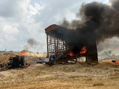Makeshift structures set ablaze during the operations