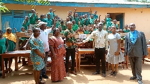 The Volo E.P. Child and Youth Development Centre gives 140 dual desks to students and 10 tables and chairs to teachers in the Volo Circuit, Volta Region