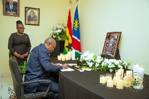 President Mahama signs condolence book at Namibian High Commission in honour of Sam Nujoma, former Namibian leader