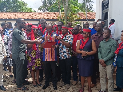 The union leaders declaring the strike in Accra