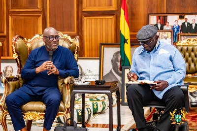Proh H. Kwesi Prempeh engaging with fromer President John Agyekum Kufour