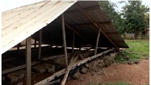 The destroyed classroom block at Mentukwa M/A