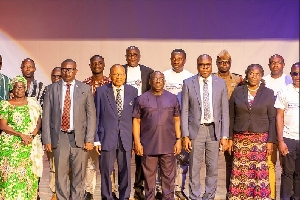 Ato Sarpong in a group photograph with UEW management