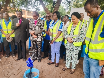 Rebecca Akufo-Addo cutting the sod  for construction tobe begin