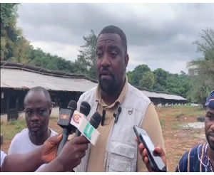 John Dumelo speaking with the media in Dormaa