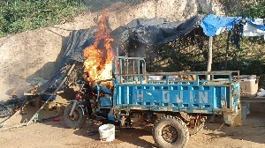 Makeshift structures set ablaze during the operation
