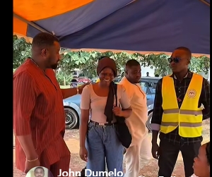 John Dumelo interacting with some students on Legon campus