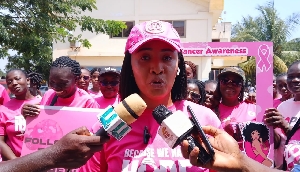 Dr. Karen Najuman Prempeh speaking to the media