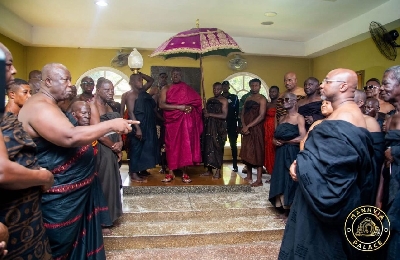 Mr. Leslie Osei Bonsu , being introduced to Asantehene