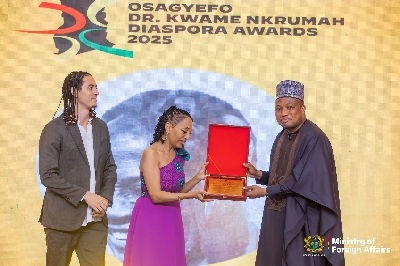 Samia Nkrumah receiving plague Forein Affiars Minister