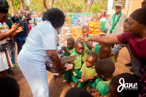 Prof Jane Nana Opoku-Agyemang  engaging the children of the  orphanage in Tamale