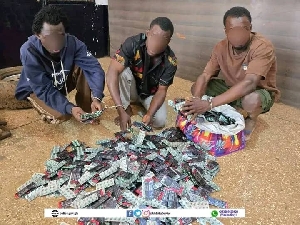 The suspects paraded with the restricted drugs