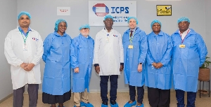 Jakob Linulf in a group photograph with Margins ID group during a tour ICPS in Accra