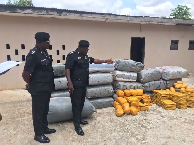 Seized drugs displayed by Police