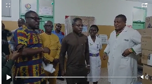 Health Minister presenting the equipment to officials  Ofankor Gov't  Hospital