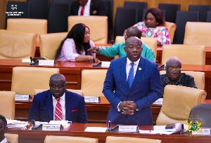 Kojo Oppong Nkrumah standing in Parliament