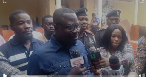 Joseph Addae Akwaboa speaking o the press